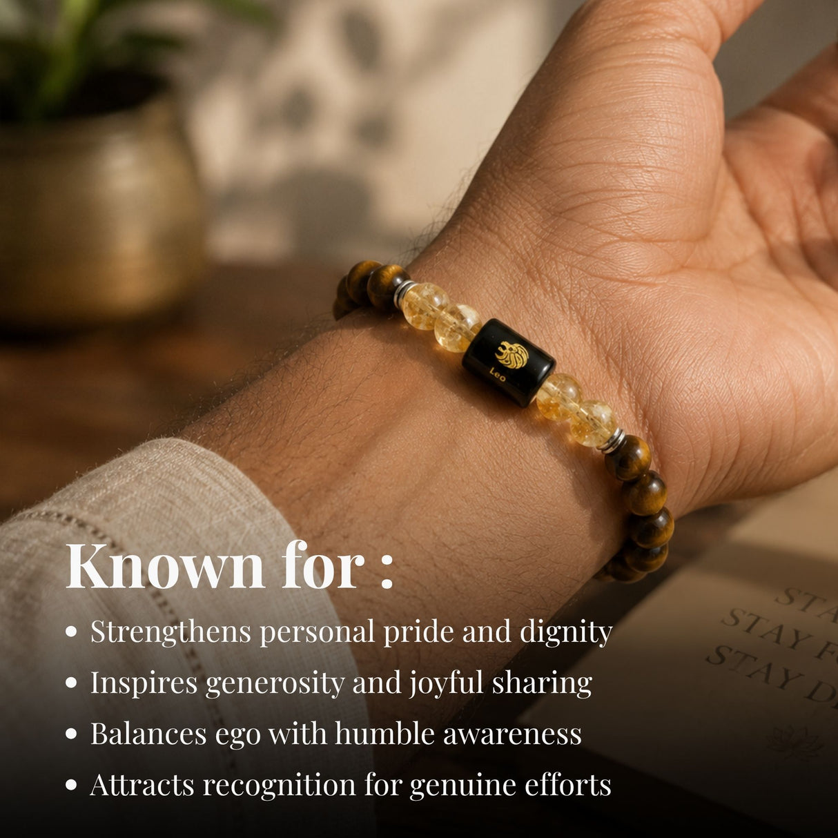 Tiger Eye & Citrine Zodiac Band for Leo (सिंह राशि)
