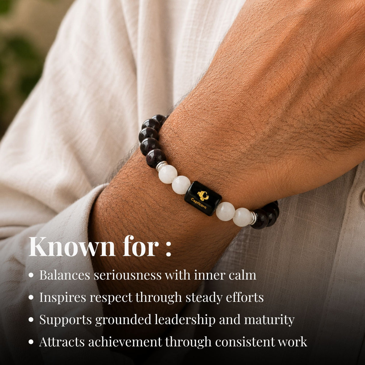 Garnet & Milky Quartz Zodiac Band for Capricorn (मकर राशि)