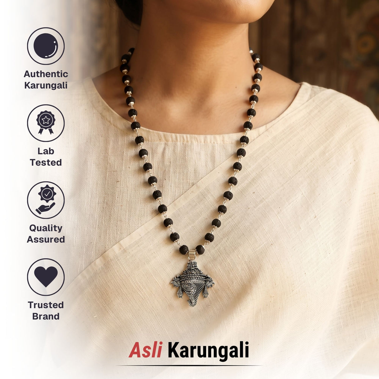 Silver Plated Ganesh Karungali Mala