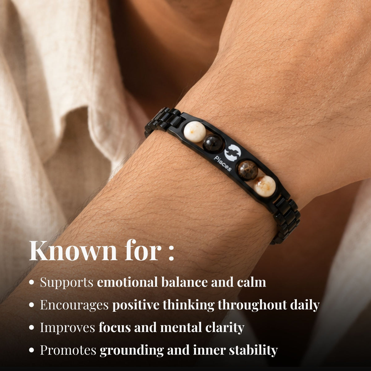 Pisces Zodiac Sign Metal Bracelet + Free Selenite Plate