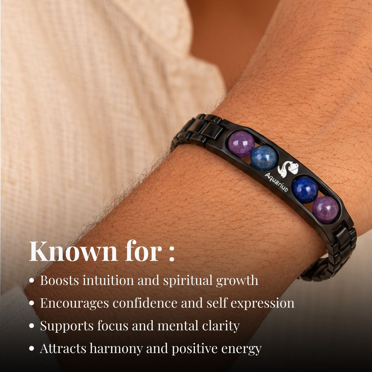 Aquarius Zodiac Sign Metal Bracelet + Free Selenite Plate