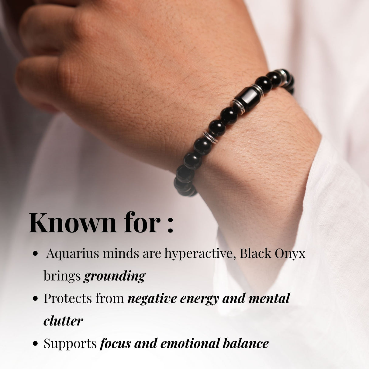 Black Onyx Zodiac Band – Aquarius (कुंभ राशि)