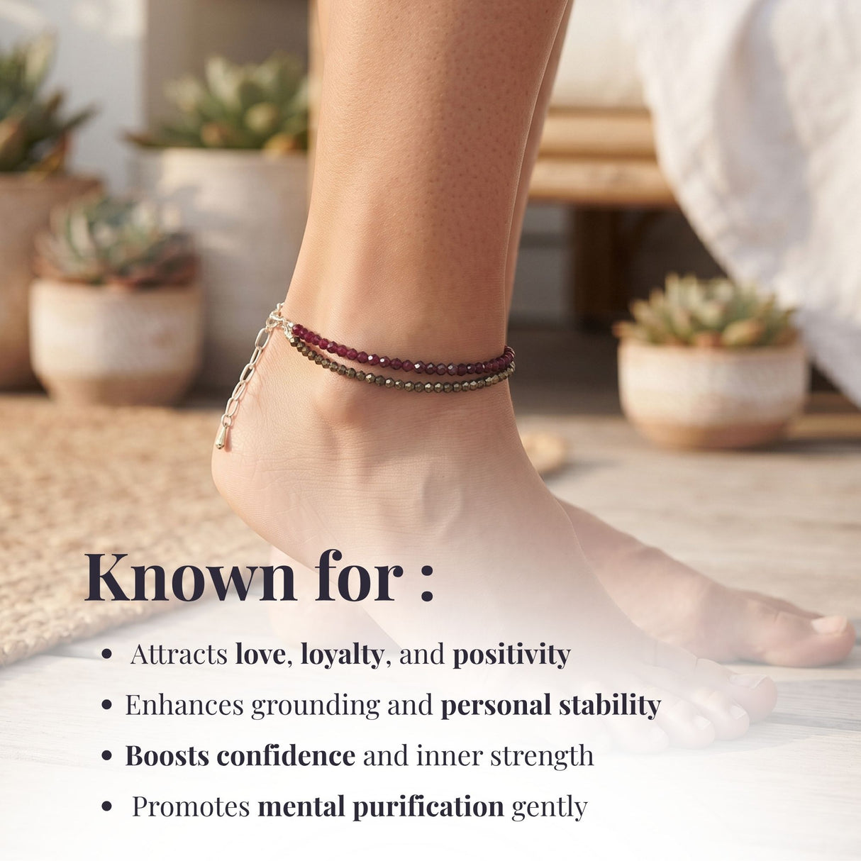 Love & Abundance Anklet with Pyrite and Garnet Stones