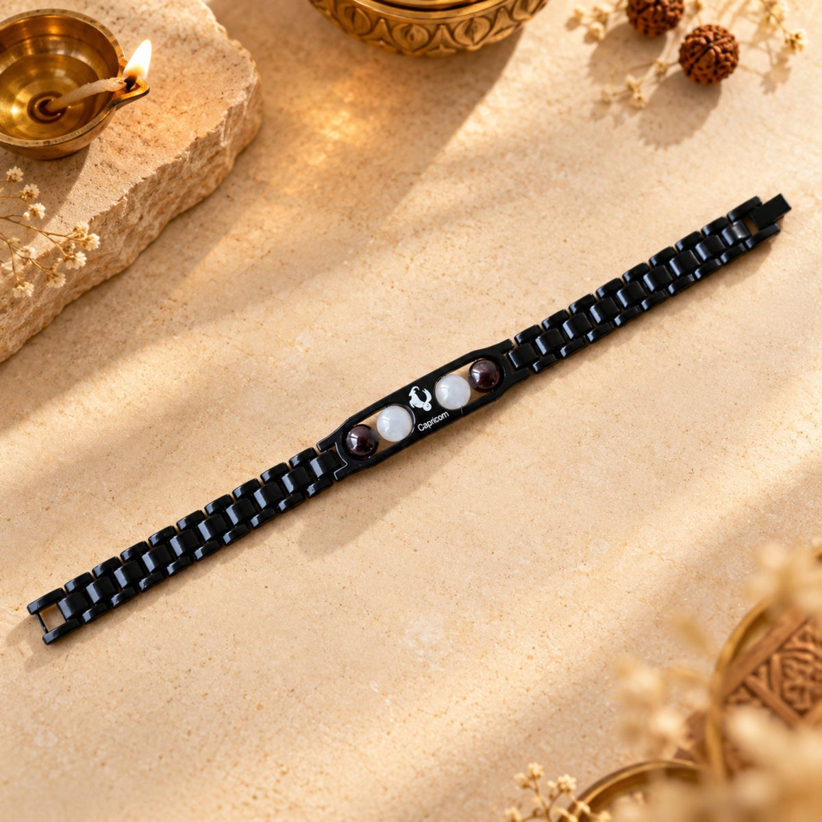 Capricorn Zodiac Sign Metal Bracelet + Free Selenite Plate