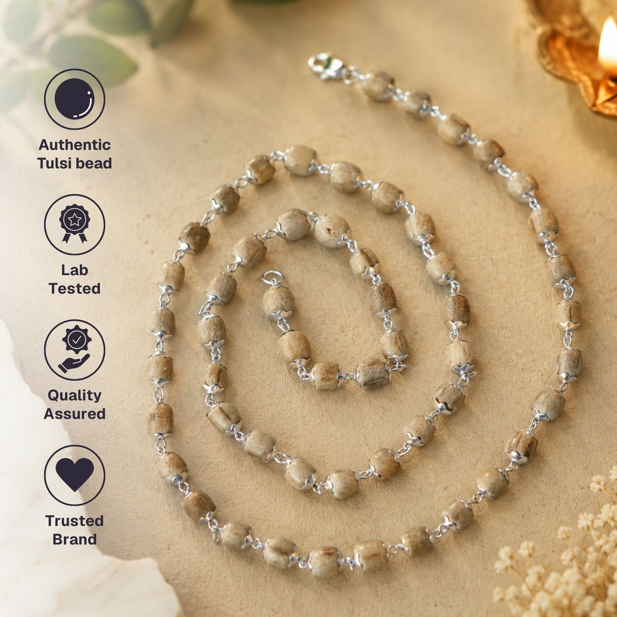 92.5 Sterling Silver Tulsi Mala