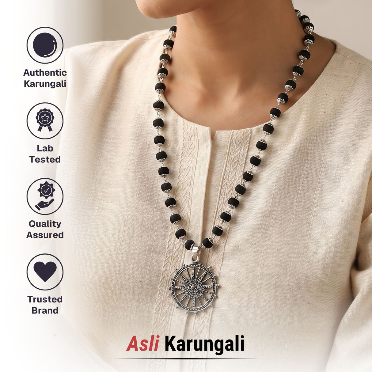 Silver Plated Karungali Sudarshan Chakra Mala