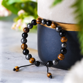 Triple Protection Tie-Up Band with Tiger Eye, Black Obsidian & Hematite Beads