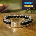 Silver Plated Karungali Modern Bracelet - Natural Ebony Wood
