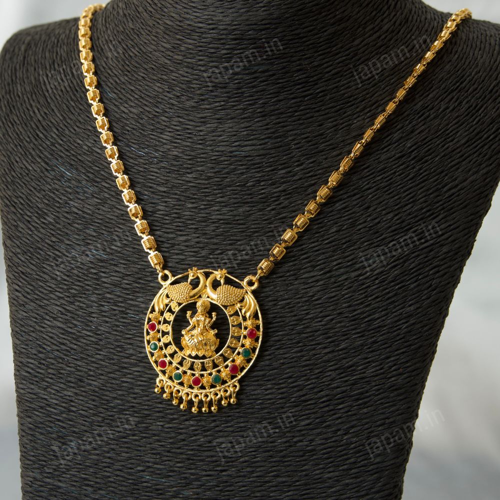 Gold Plated Lakshmi Ji Peacock Necklace - Main Image