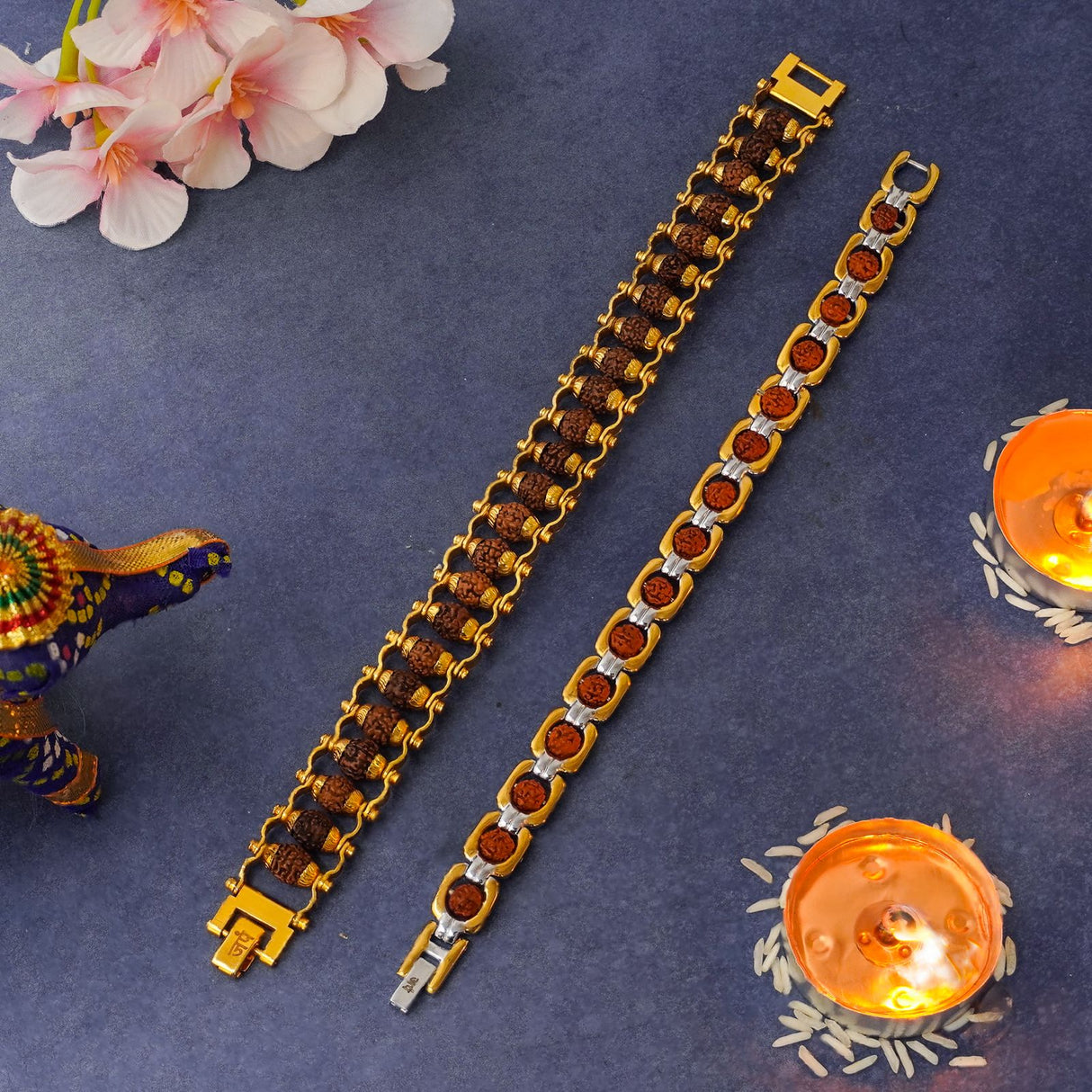 Gold Plated Modern + Duotone Rudraksha Bracelet Combo