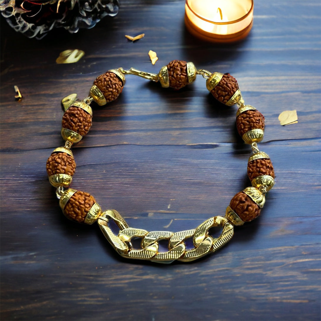 Gold Plated Links Rudraksha Bracelet For Men