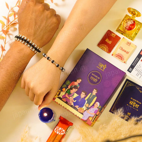 Silver Plated Bhaiya Bhabhi Karungali Ki Rakhi - Complete Rakhi Hamper