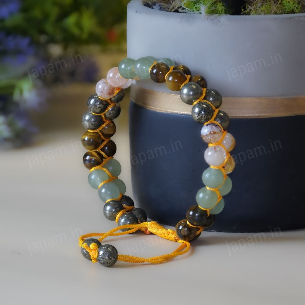 Money Magnet Double Fusion Tie-Up Band with Pyrite, Tiger Eye, Citrine & Aventurine Beads