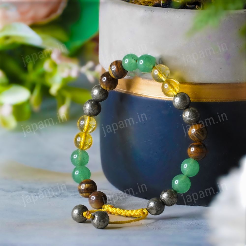 Money Magnet Fusion Tie-Up Band with Pyrite, Tiger Eye, Citrine