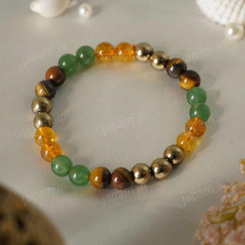 Money Magnet Fusion Band - Pyrite, Tiger Eye, Citrine & Aventurine Beads