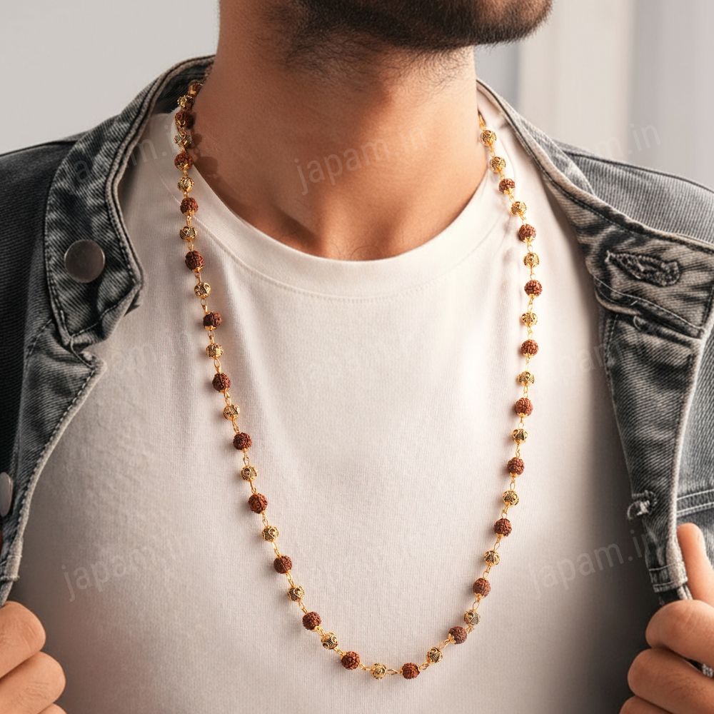 Gold Plated Rudraksha Vel Mala