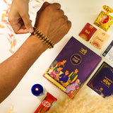 Gold Plated Modern Rudraksha Ki Rakhi - Complete Rakhi Hamper