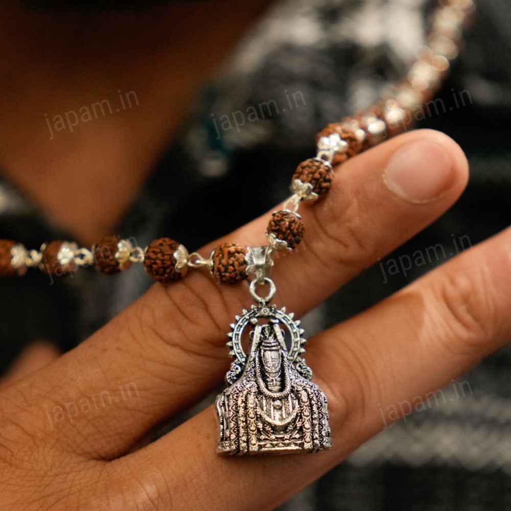 Silver Rudraksha Mala with Somnath Ji Pendant