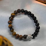 Tiger Eye & Black Onyx Turtle Good Luck Band