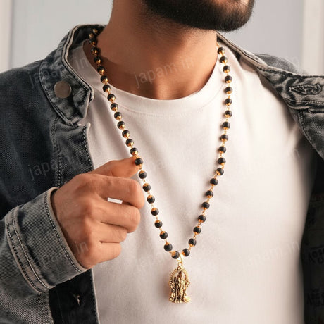 Gold Plated Karungali Necklace with Murugan Pendant