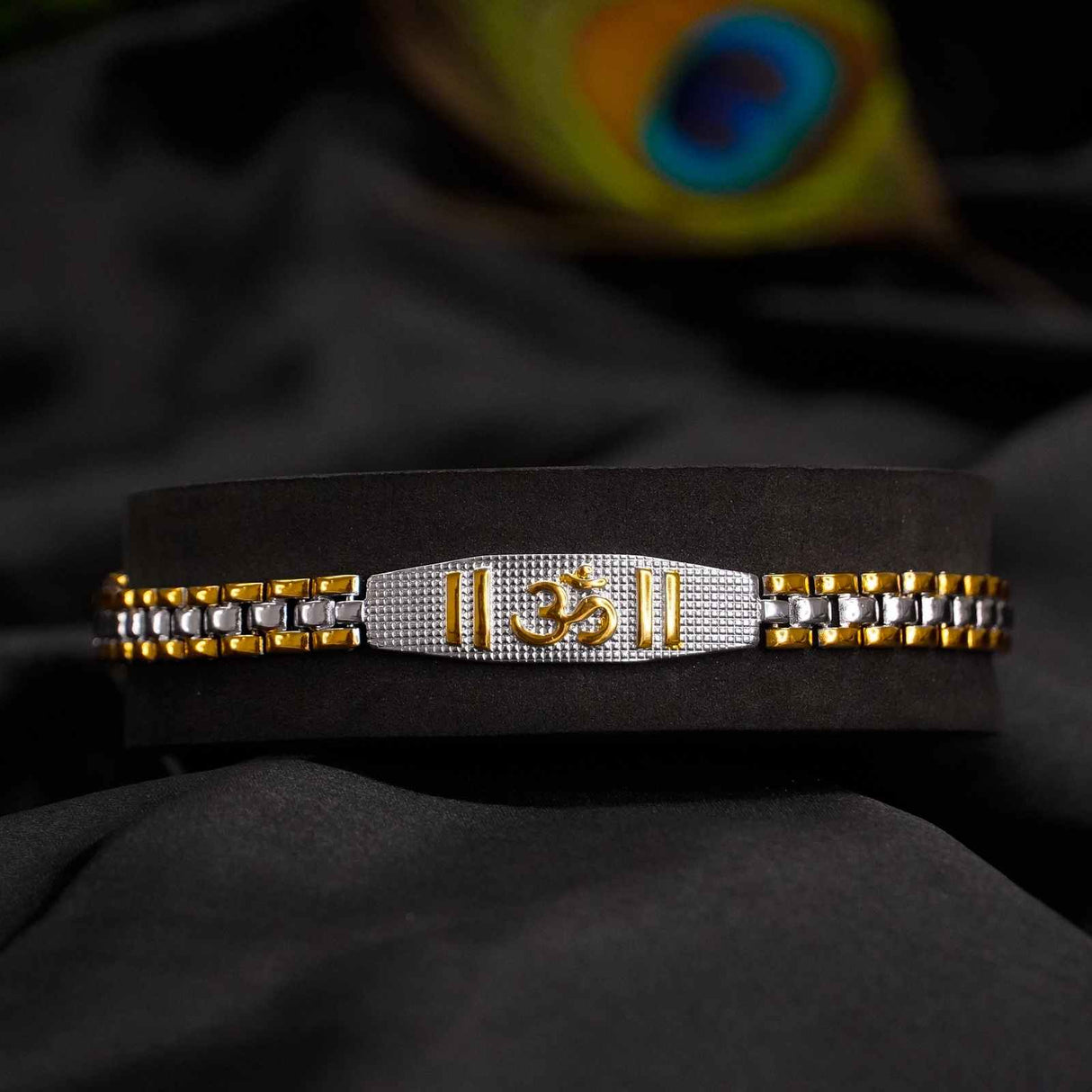 24K Gold Plated Om Grid Duotone Bracelet