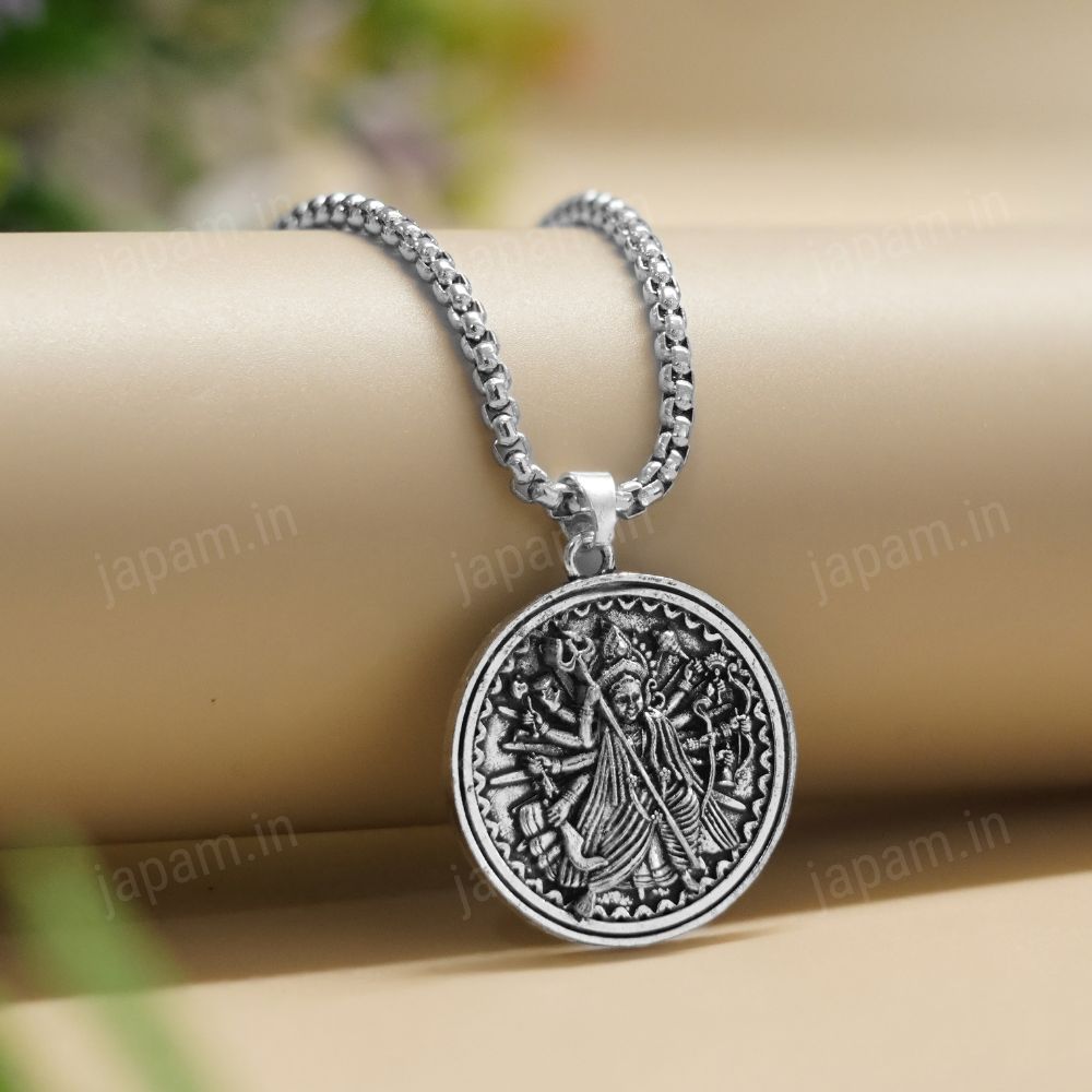 Oxi-Silver Durga Maa Trinayani Necklace