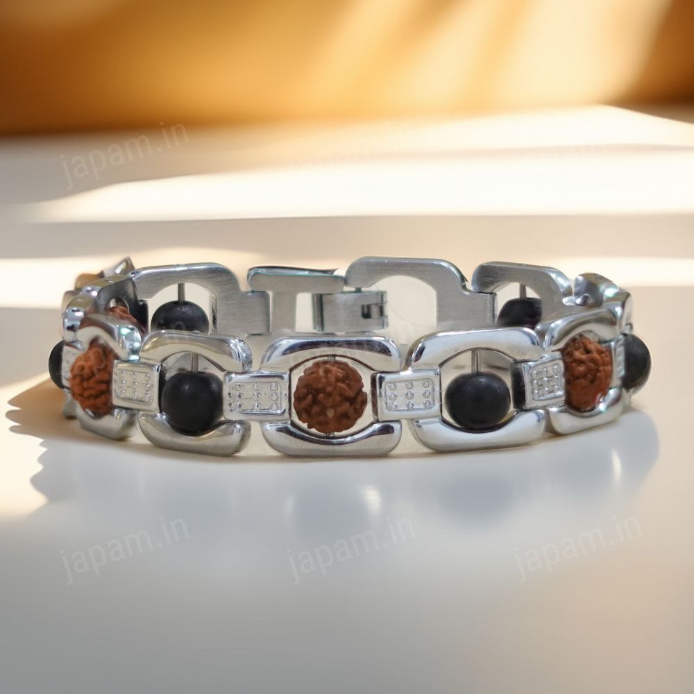 Silver Plated Rudraksha Karungali Bracelet for Him & Her
