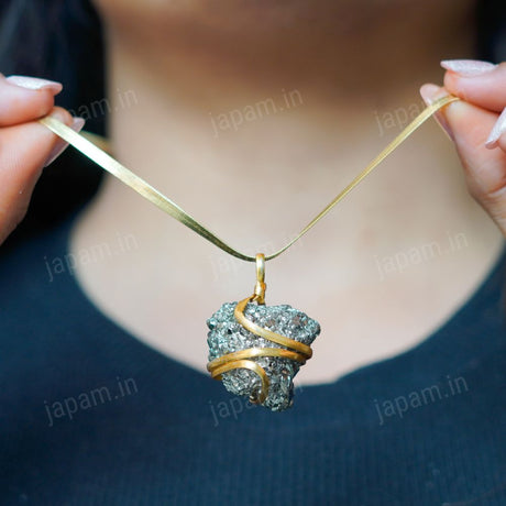 Gold Plated Raw Pyrite Stone Pendant