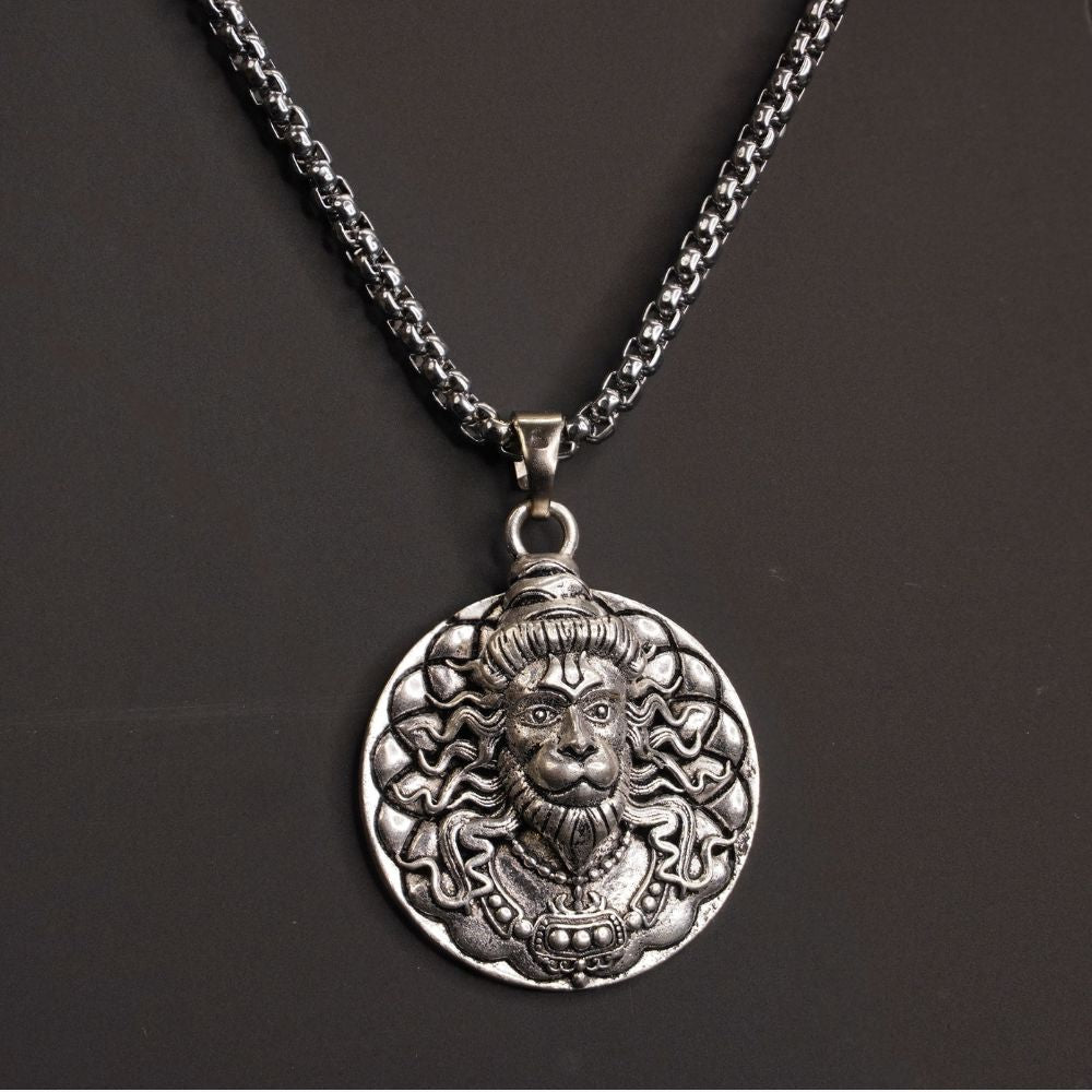 Silver Plated 3D Bajrangbali Hanuman Ji Necklace