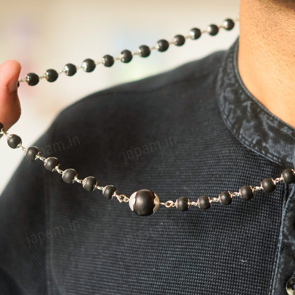 Silver Plated Karungali Mala with 12MM Karungali Bead