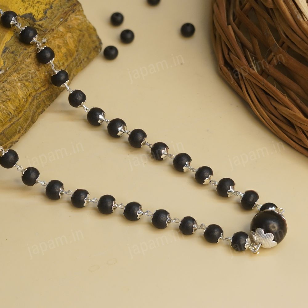 Silver Plated Karungali Mala with 12MM Karungali Bead