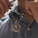 Silver Plated Karungali Vetri Necklace With Murugan Pendant