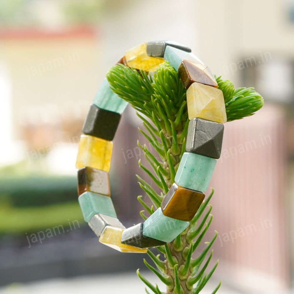 Money Magnet Cubical Band with Pyrite, Tiger Eye, Citrine & Aventurine Beads