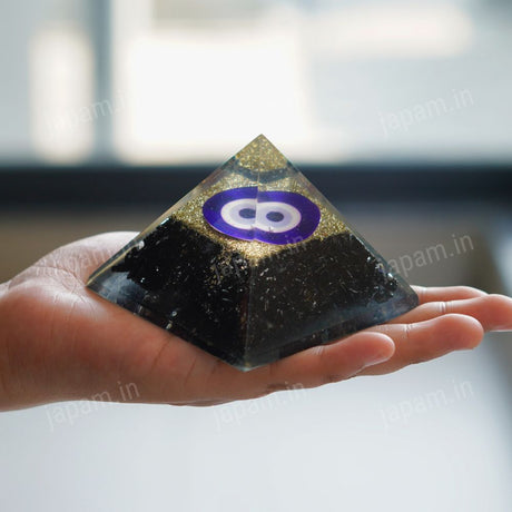Evil Eye Guardian Pyramid with Pyrite & Black Obsidian Stone