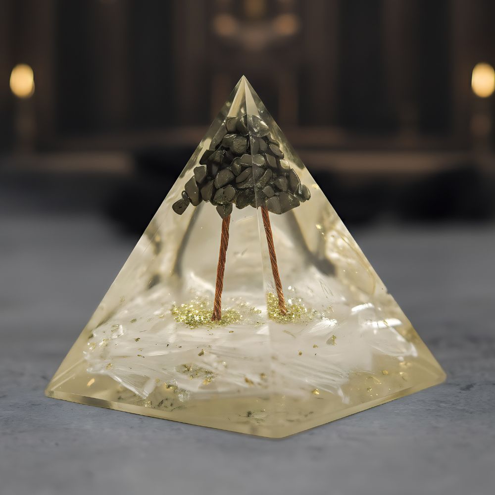 Wealth Amplifier Pyramid with Pyrite & Selenite Stones