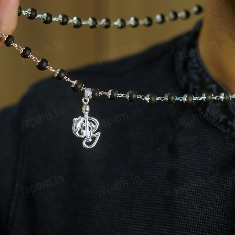 Silver Plated Karungali Necklace with Shiv Parivar Pendant