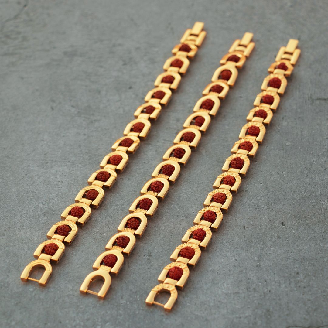 Freemen Rudraksha three line Gold plated bracelet - FM056 – Freemen®