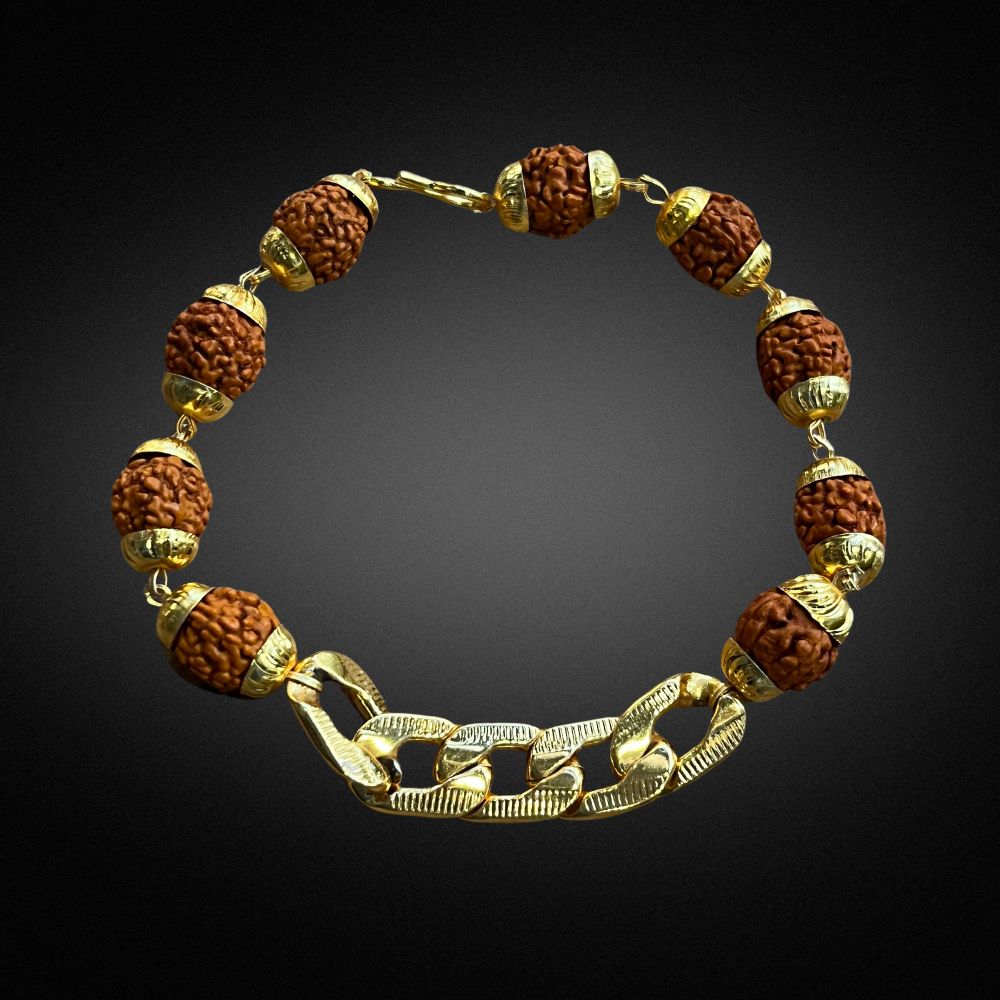 Gold Plated Links Rudraksha Bracelet For Men Japam
